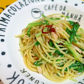水菜とツナのペペロンチーノ
